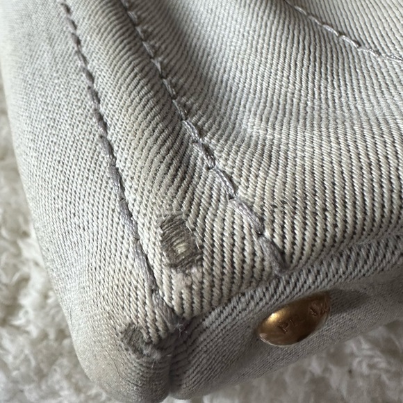 Vintage Prada Small Canapa Denim Logo Tote in Bianco Grey/white - Picture 10 of 16